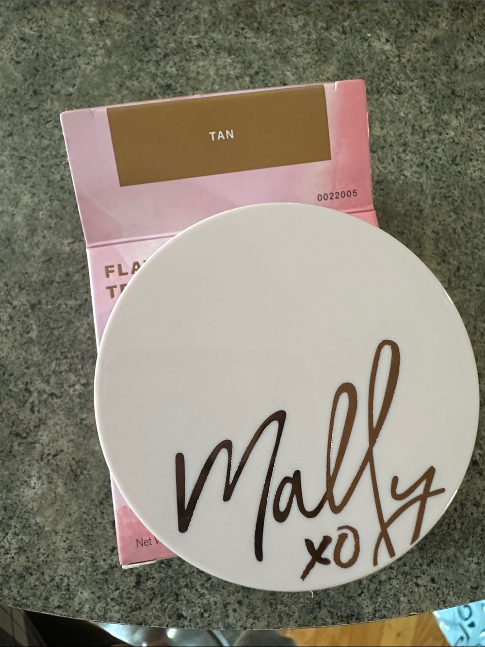 Mally Beauty Powder Compact - White & Brown Script - tan
